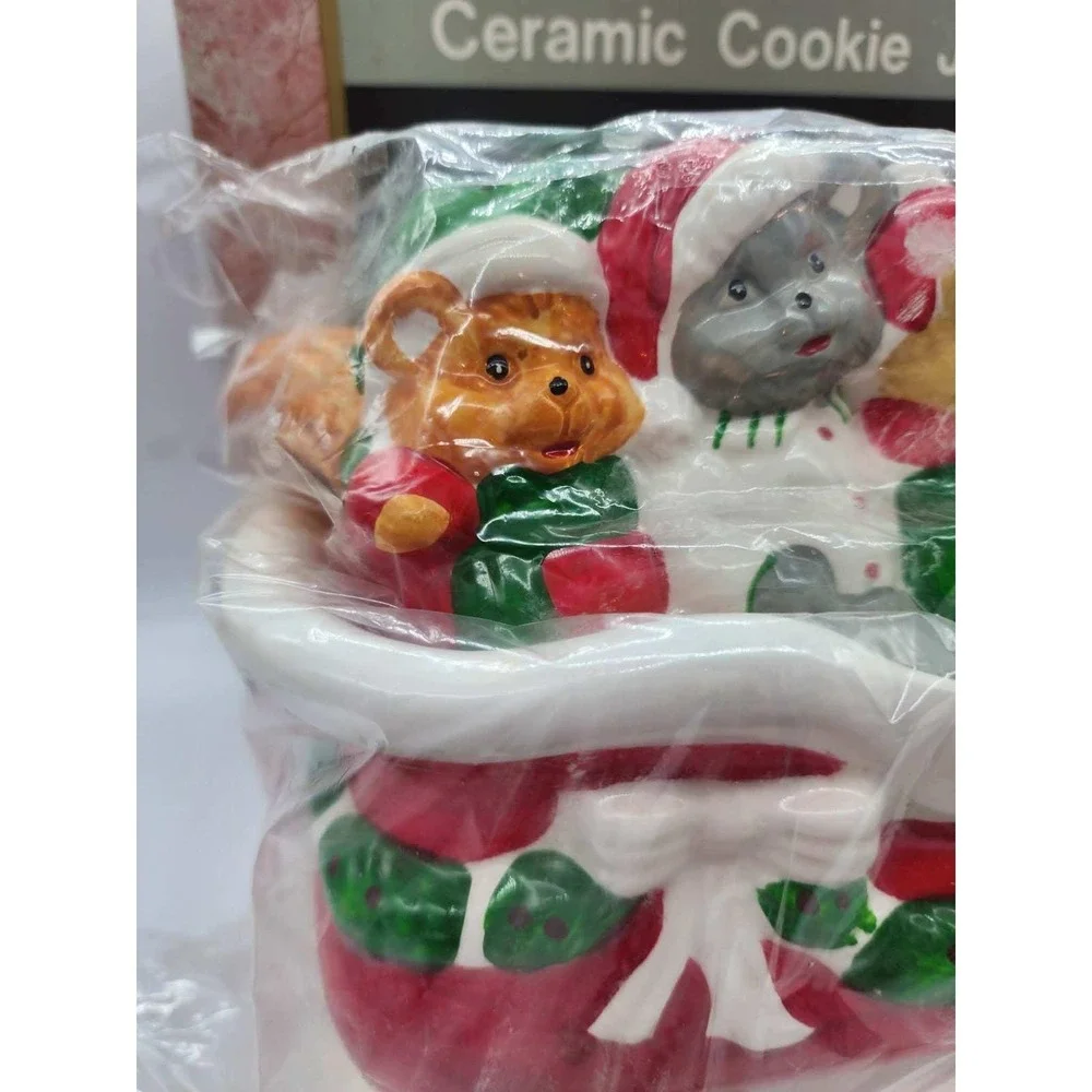 Vintage Christmas Ceramic Cookie Jar Santa Sleigh Animals cat bear